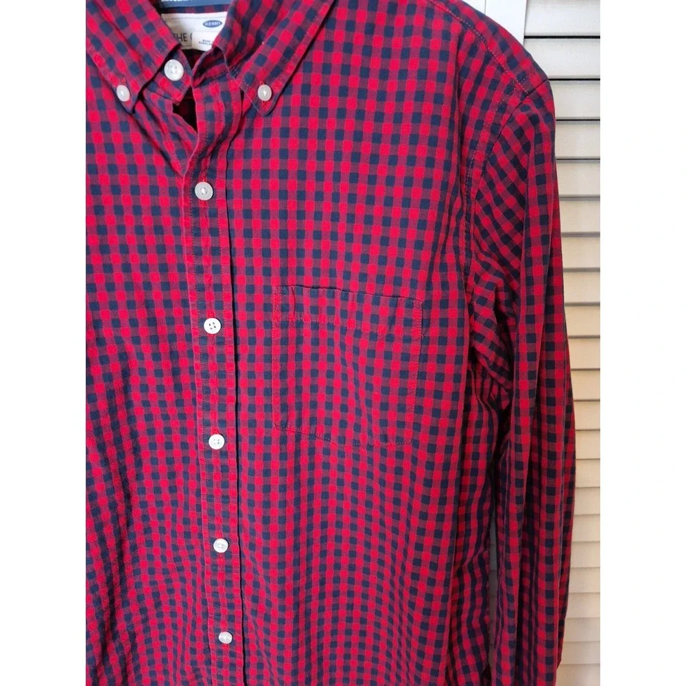 Old Navy Shirt Mens L Red Blue Check Button Down Long Sleeve 100% Cotton Classic